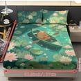 thumbnail image 7 of SEANATIVE King Size Bedding Set, 3 Piece Sheet Set with 1 Fitted Sheet and 2 Pillowcases Machine Washable Bedroom Decoration, Capybara Lotus Leaf Wooden Boat Green, 7 of 7