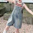thumbnail image 4 of XXWXYD Girls Denim Overalls Shorts Summer Casual Baggy Jean Jumpsuit with Pockets Adjustable Strap Straight Fashion Jeans Kids Girls Jean Shortalls for Back-to-School, 4 of 8