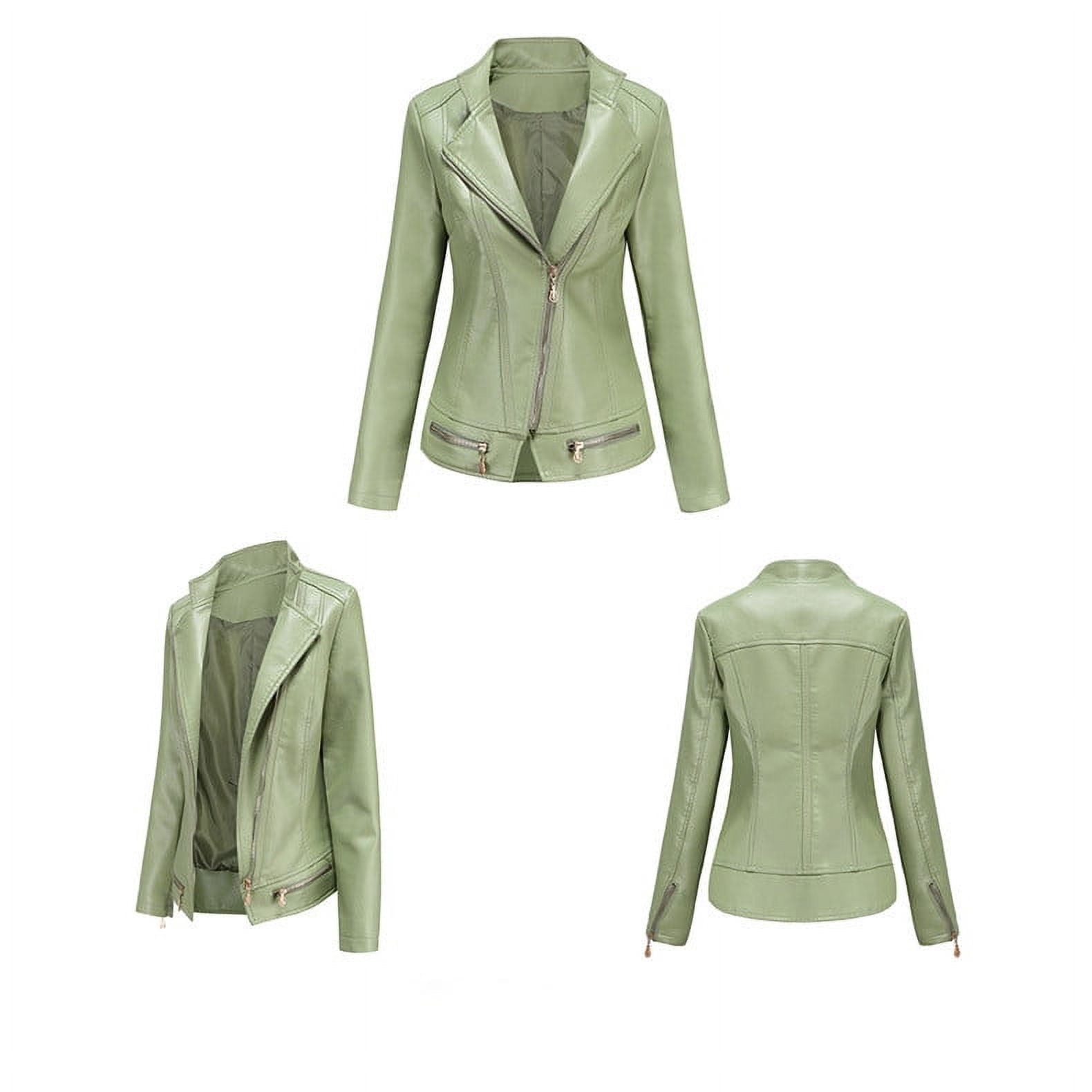 Faux Leather Moto Biker Jacket Women Zipper Lapel Collar Motorcycle Fitted Fall Coats Outwear Plus Size Long Sleeve (3X-Large, Green)