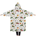 thumbnail image 2 of Oversized Wearable Blanket Hoodie,Cartoon Tractors Pumpkins White Pattern Sherpa Blanket Hoodie with Super Pockets,Super Warm Fuzzy Pullover for Women & Men, 2 of 6
