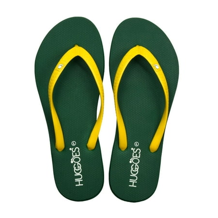 

HUGGOES Sapling Natural Rubber Comfort Flip Flops for Women - Olive Green/Yellow