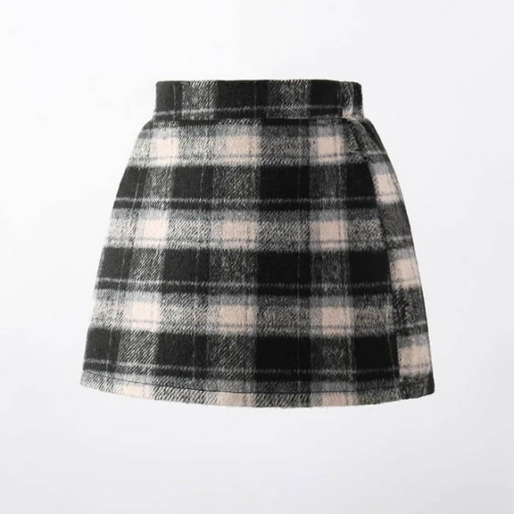 Girls' Plaid Wool Blend High Waist A-Line Short Skirt, College Style Skirt for Children in Fall and Winter, Limited Time Offer Under 10 Dollars