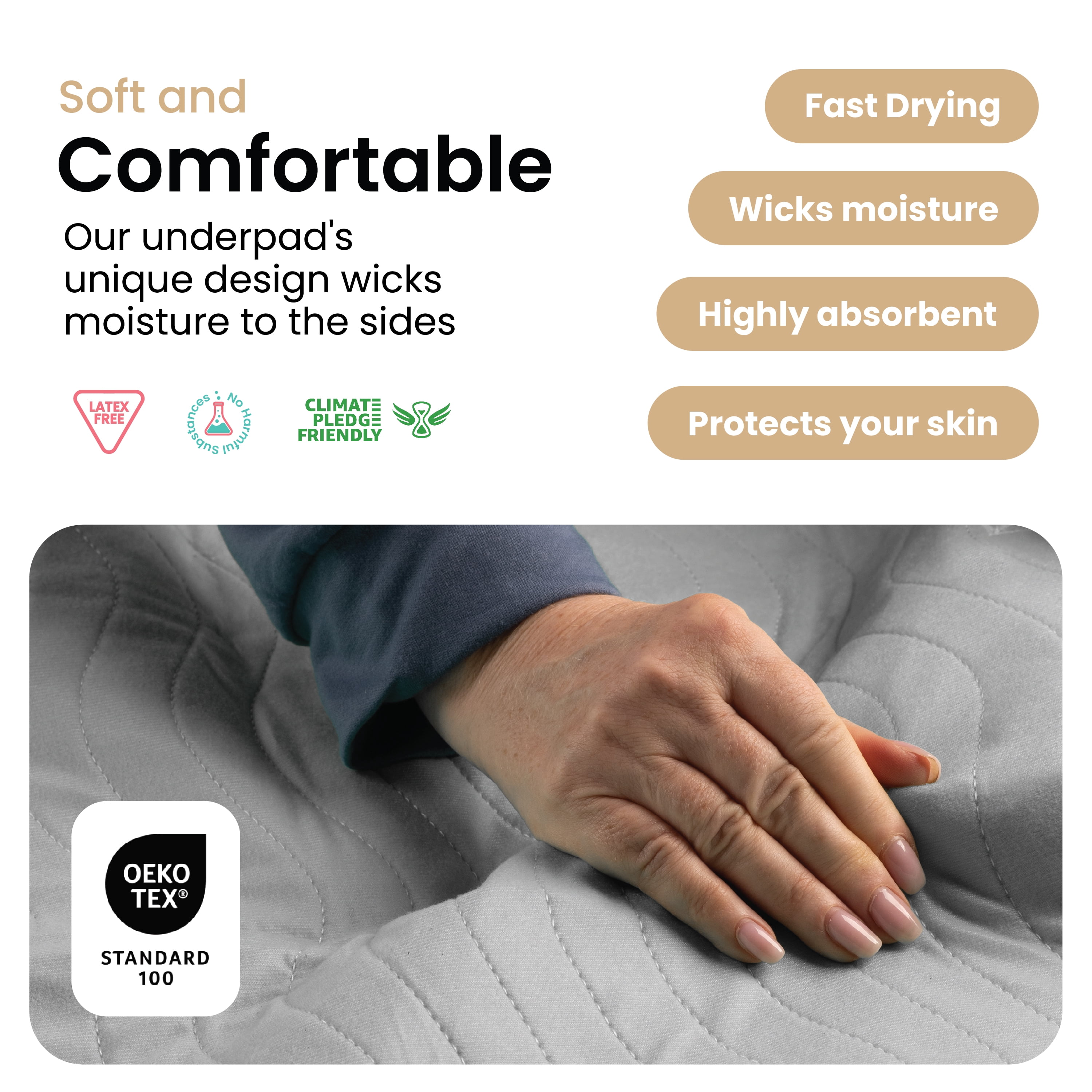 Improvia Washable Bed Pads for Incontinence, Waterproof Reusable, 34 x 36 in, 4-Pack (Gray & White)