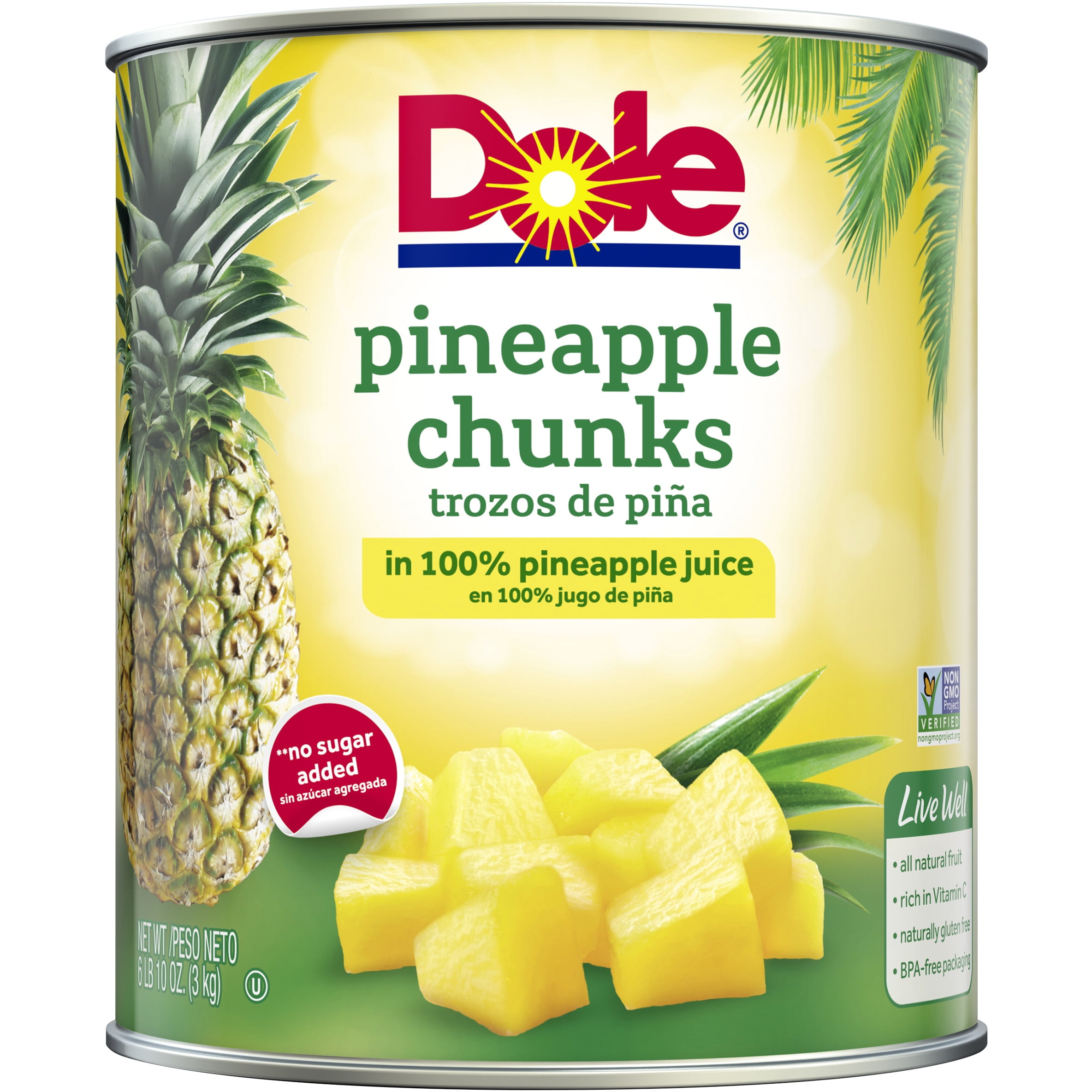 Dole Pineapple Chunks in 100 Pineapple Juice, 106 oz Can