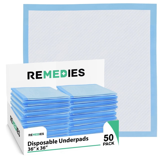 Almohadillas desechables REMEDIES, 50 unidades, 36 x 36 pulgadas, para adultos