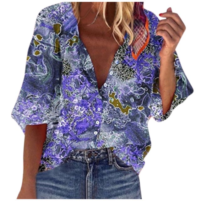 Gibobby Camisas Para Mujer Elegantes Camisas de verano Casual suelto largo Tops mujer manga con botones estampado blusa de mujer(Azul marino, XXL)