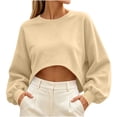 thumbnail image 3 of Women's Loose Fit Long Sleeve Round Neck Solid Color Sweater Pullover Comfy Cozy Casual Daily Wear Winter Warm | CSEONE,Beige L, 3 of 6