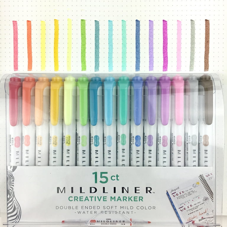 Zebra Mildliner Double Ended Highlighters, Fine and Broad Tip, Assorted  Colors, Creative Marker, 15 Pack 