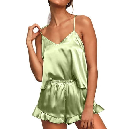 

Inadays Pajamas Womens Sexy Lingerie Satin Sleepwear Silk Cami Shorts Set Soft Sleep Pjs 2 Piece Nightwear Gift Mint Green L
