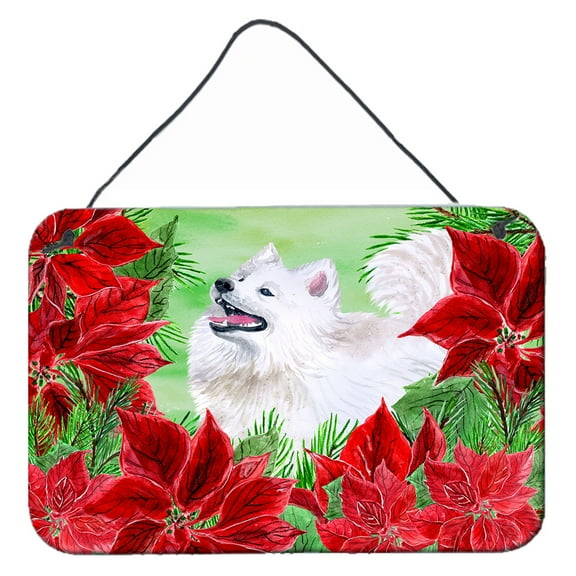 Carolines Treasures CK1339DS812 Samoyed Poinsettas Wall or Door Hanging Prints  8x12 multicolor