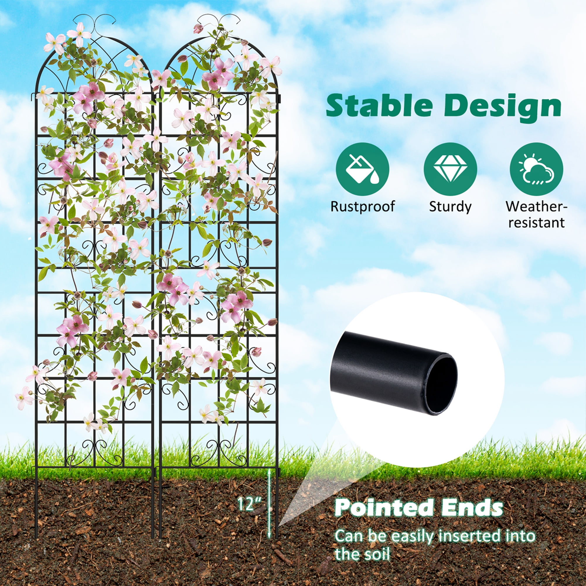 Costway 2 Pack 87" x 20" Metal Garden Trellis Decorative Outdoor Trellis for Climbing Plants