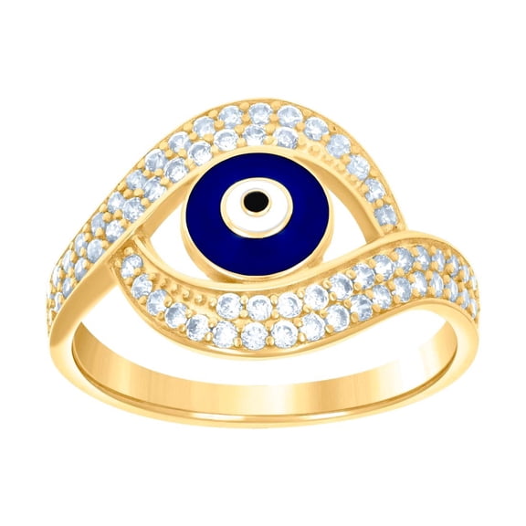 10k Yellow Gold Womens Cubic Zirconia Evil Eye Good Luck Ring 13.5x13.5mm Wide Ring for Women