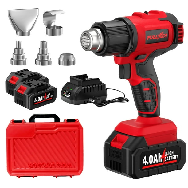 Pistola térmica inalámbrica FULLYEA Max 550 °C con 2 baterías de 4 Ah y 5 boquillas