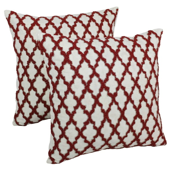 Blazing Needles 20 x 20 in. Moroccan Patterned Beaded Cotton Throw Pillow - Set of 2