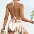 thumbnail image 5 of UTSJKR Hot Rave Knitted Brazilian Bikini Sets for Women Halter Triangle Bra and Fringes Skirt Coverups 2 Piece Bathing Suits Beige Free Size, 5 of 5