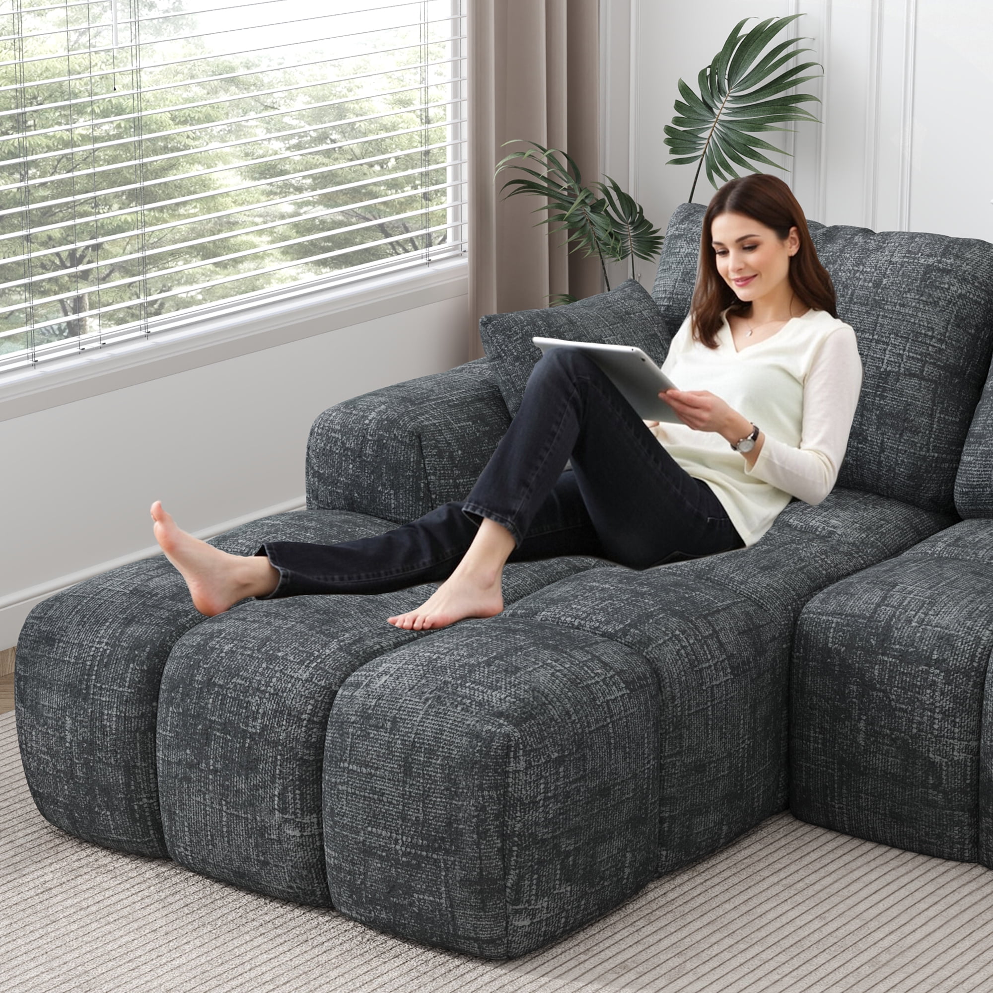 IDEALSOUL Sectional Sofa, 101" L-Shaped Modular Cloud Couch,Unique Chenille Fabric Couches and Sofas,Compression Sofa No Assembly Required(Deep Gray)