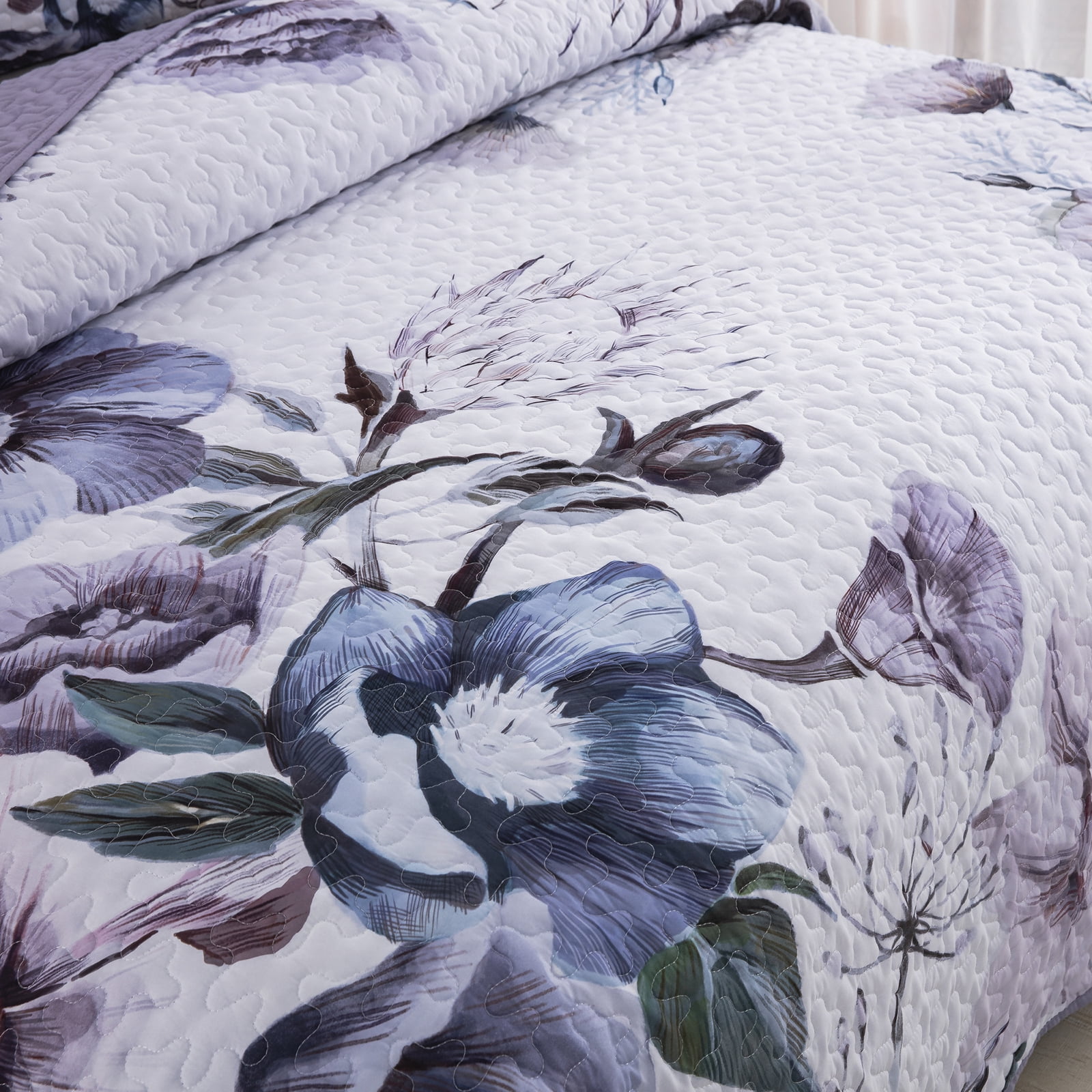 Dintszyayue Quilt Sets Queen Size,3 Pcs Purple Flower Boho Bedding Set Lightweight Adult(90"x 96")