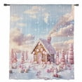 thumbnail image 2 of Pink Blue Christmas Semi Sheer Curtains Drapes for Living Room, Bedroom, French Doors Window 84 Inches Long, Xmas Snowflake Tree Rod Pocket Chiffon Curtain Drapery Voile Draperies Panel, 2 of 6