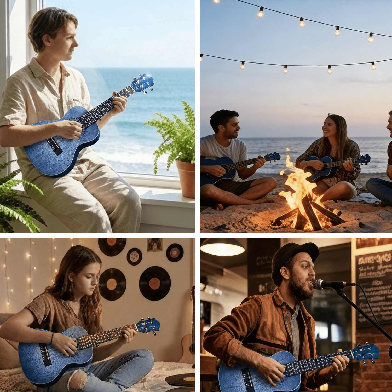 Ranch 26 Inch Blue Tenor Ukulele Kit for Adults | Sapele Wood Uke w/ Gig Bag & 12 Free Online Lessons