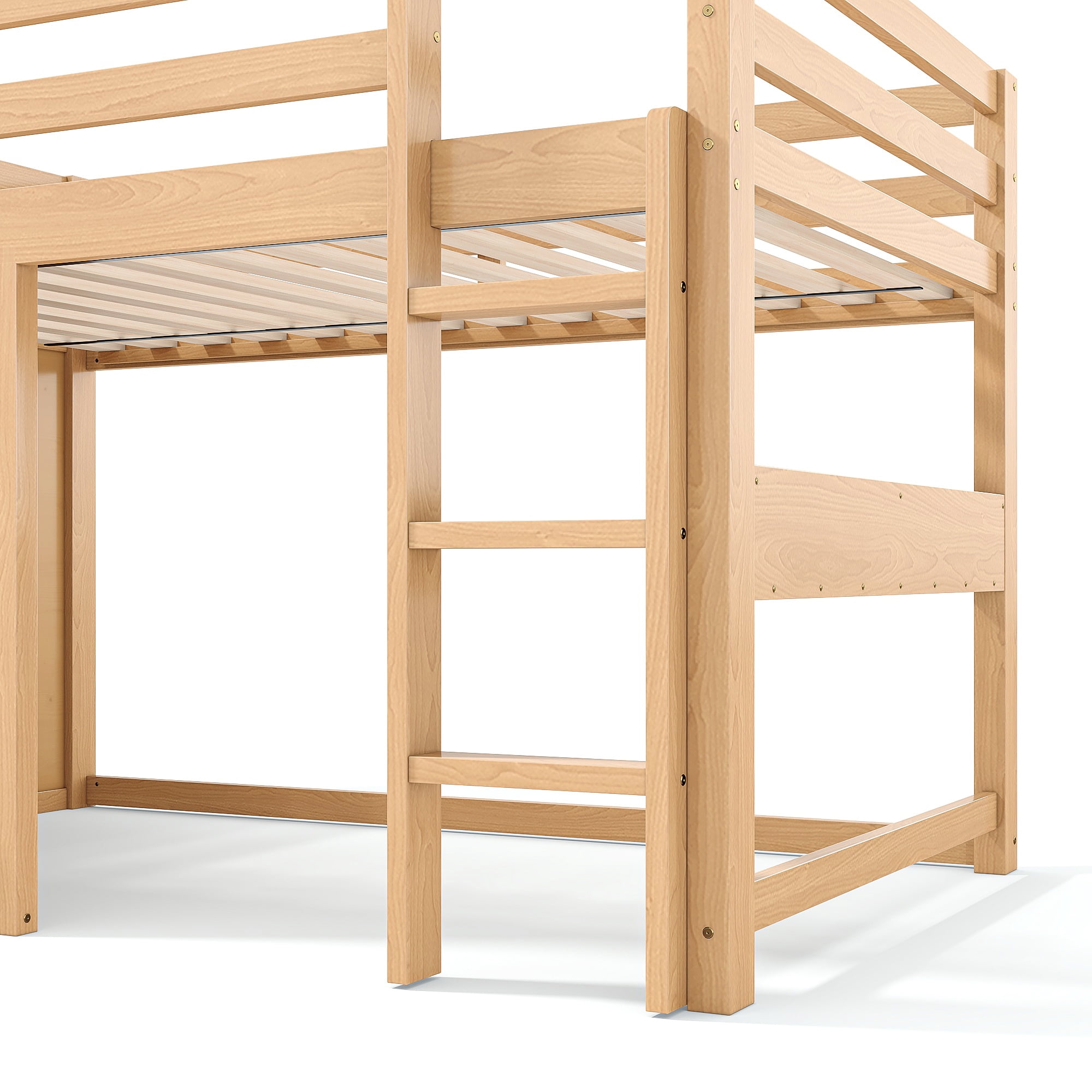 Leumius Twin Size Loft Bed with Storage Shelves,Solid Wood Low Loft Bed Frame with Chalkboard and Bookshelf,Space Saving,Light Natural