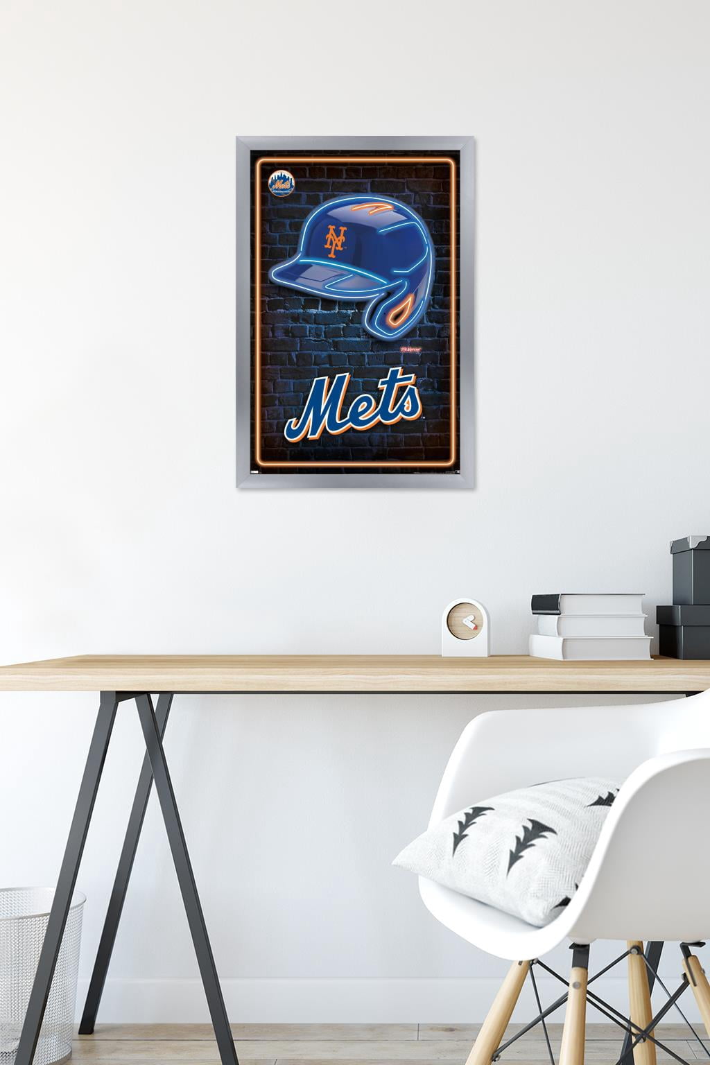 MLB New York Mets - Neon Helmet 23 Wall Poster, 14.725" x 22.375" Framed
