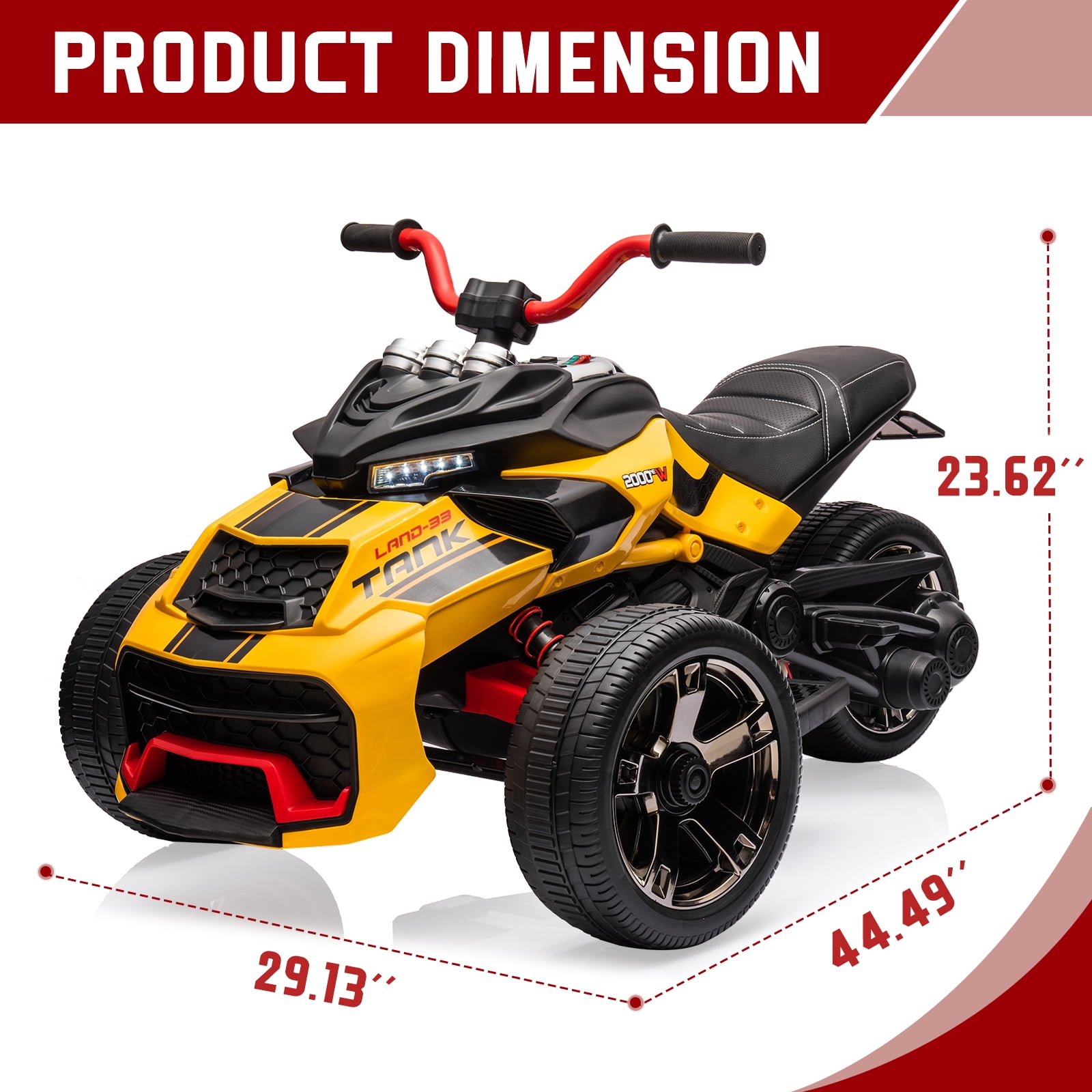 EastVita 12V 3 Wheeler Ride on ATV Electric Motorcycle, Battery Powered Electric Vehicle w/LED Lights, High & Low Speed, Horn, Music, USB, Treaded Tires, Ride on Car
