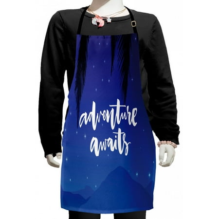 

Saying Kids Apron Lettering About Travel Adventure and Vacation with Stars Night Sky Print Boys Girls Apron Bib with Adjustable Ties for Cooking Baking Painting Violet Blue and White by Ambesonne