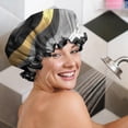 thumbnail image 5 of Shower Caps,Black White Gold Marble Pattern Waterproof Shower Cap for Women 4 Pieces,Double Reusable Hair Cover for Shower PEVA Elastic Stretch Hem, 5 of 7