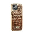 thumbnail image 5 of Luxurious Plating Case for iPhone 15 Pro Max, Business Crocodile Pattern Premium PU Leather Full Coverage Protective Basic Electroplated Bumper Phone Case Cover for iPhone 15 Pro Max - Brown, 5 of 6