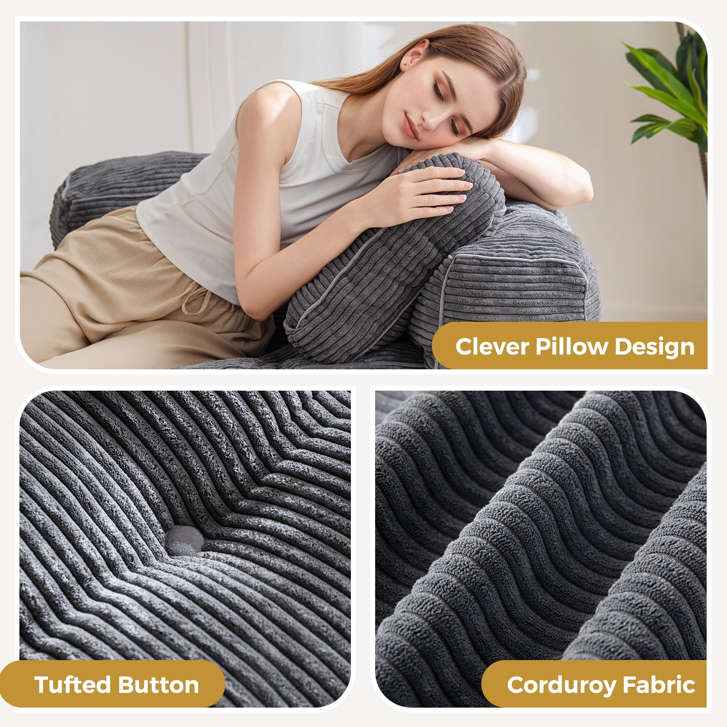 BYBYME Folding Sofa Bed,8 Inch L Shape Convertible Sofa Bed with Armrests,Floor Sofa Bed with Pillows,Portable Folding Chair Bed,Lounger for Living Room and Bedroom,etc.,DGrey