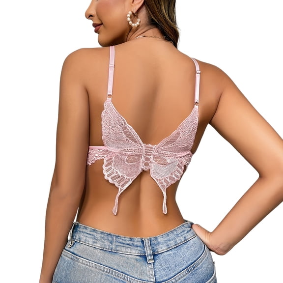Women's Floral Lace Bow Butterfly Bralette Bra