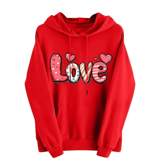YanQiao Valentine's Day Hoodies for Women - Round Neck Long Sleeve Shirts with Heart & Love Designs Sweatshirt XL Red