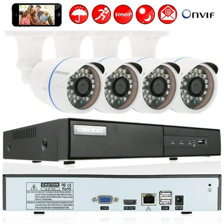 Network Camera Recorder Software OWSOO® 4 Channel Full 1080P NVR Network Video Recorder + 4*FHD 1080P Outdoor IP Camera support Weatherproof IR-CUT Filter Infrared Night View Motion Detection for CCTV Security Surveillance System ()