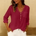 thumbnail image 6 of Duoif Womens Tops Womens Cotton Linen Tops Spring Fashion 2026 Long Sleeve V Neck Button Shirts Casual Loose Summer Wine XL, 6 of 9