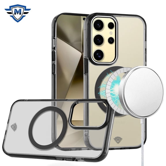 Designed for Samsung Galaxy S24 Plus /S24  Transparent Hybrid Circle Ring Magnetic Compatible with MagSafe Color Frame Metal Buttons Phone Case Cover [Black]