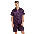 thumbnail image 1 of Men's Short Sleeve Satin Pajama Set with Shorts (Medium, Purple), 1 of 4