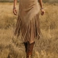 thumbnail image 4 of Morttic Women's Vintage Western Cowboy Style Slim Fit Solid Color Dress – Sleeveless Vest Long Dress with Fringe Hem Brown，S, 4 of 5