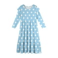 thumbnail image 5 of Abcomgle Girls Fall Dresses 10-12 Casual A-Line Ruffle Long Sleeve Maxi Dress Polka Dot Sundresses Summer Crew Neck Tiered Dresses with Pockets,Light Blue, 5 of 5