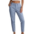 thumbnail image 5 of Lenpel Womens Casual Cropped Pants Fall Tapered High Waisted Comfy Ankle Trousers Plain Straight Leg Work Pants with Pockets(Blue,3X-Large), 5 of 6