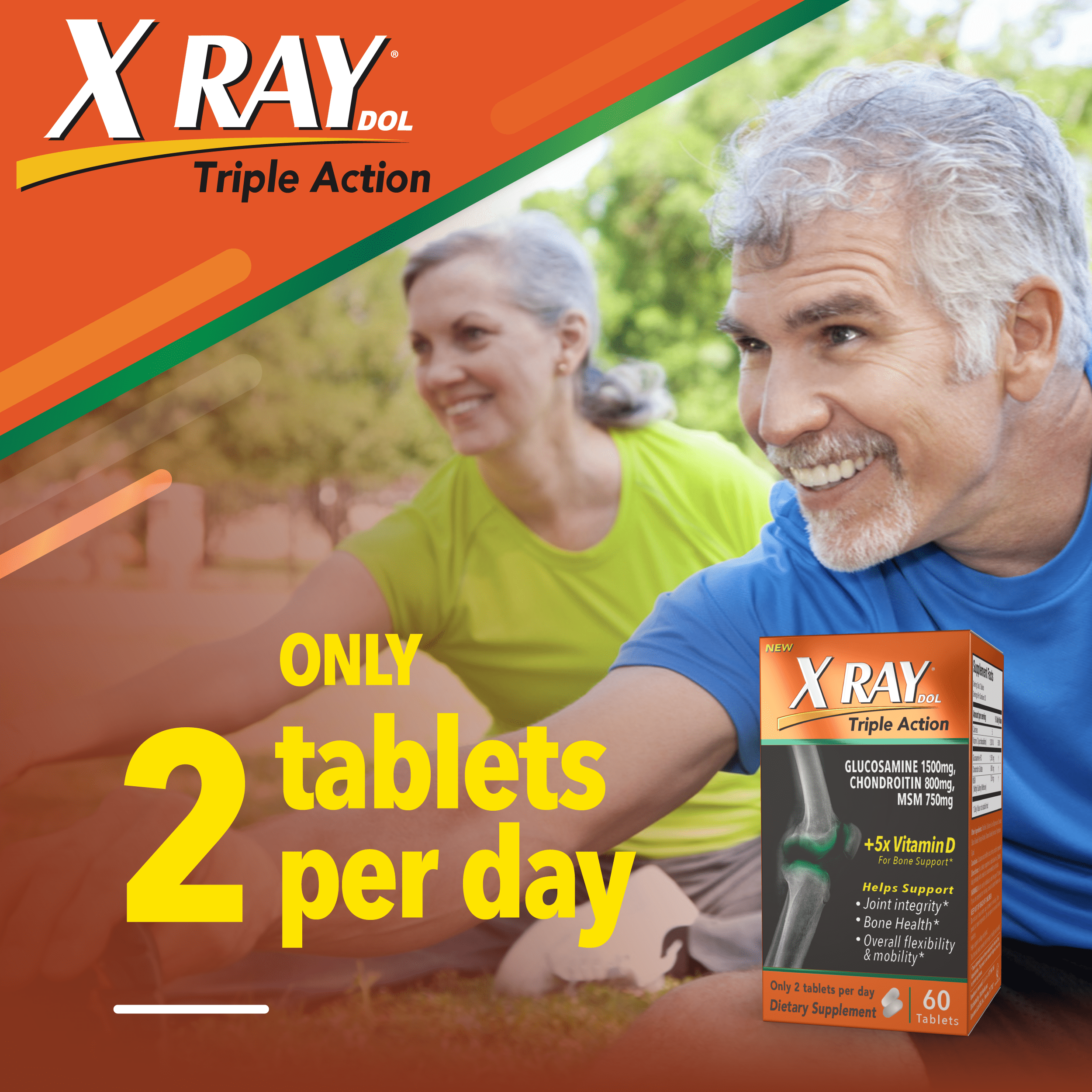 X Ray Triple Action Joint Health Supplement, Glucosamine Chondroitin, MSM, Vitamin D, 60 CT (Pack of 6)