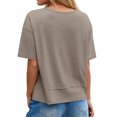 thumbnail image 5 of Short Sleeve Solid Color Summer Women V Neck Casual Flowy Tee Shirt, 5 of 6