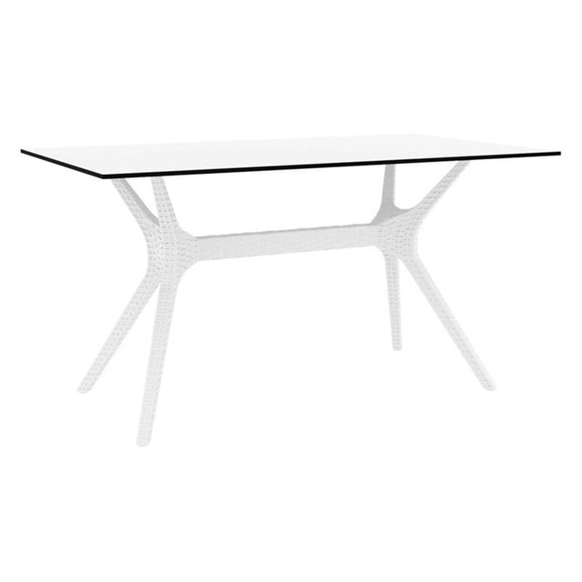 Compamia Ibiza Table de Salle à Manger de Patio 55 Pieds en Blanc avec Pattes en Osier Tressé, Blanc (1 Unité)