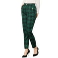 thumbnail image 1 of Pantalones de tartán a cuadros para mujer INSPIRE CHIC, elásticos, de cintura alta, rectos y largos, 2XL, verdes, 1 of 7