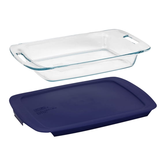 Pyrex Easy Grab 3-Quart Oblong Storage Unit with Blue Plastic Cover