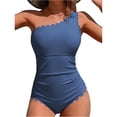 thumbnail image 2 of Bathing Suit for Women Tummy Control Underwire One Shoulder Swimsuits Slim Swimwear Scalloped Full Coverage Swim Suit Dark Blue M, 2 of 4