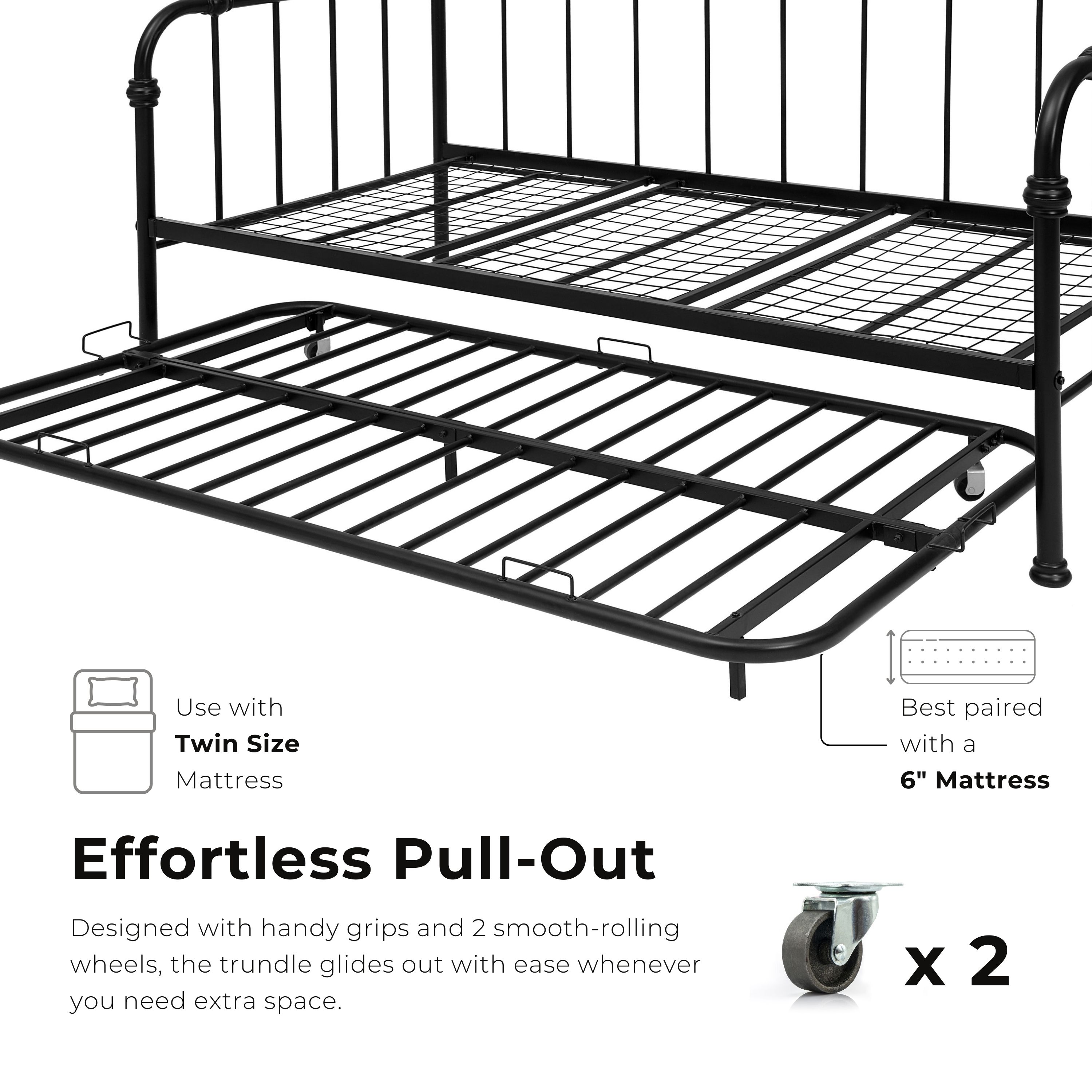 Furniture of America Willow Metal Daybed with Trundle Set, Black