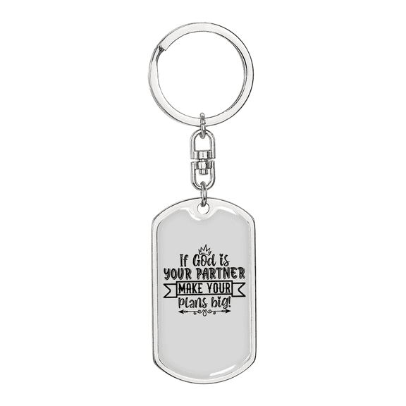 God My Partner Christian Stainless Steel or 18k Gold Premium Swivel Dog Tag Keychain