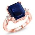 thumbnail image 2 of Gem Stone King 5.60 Ct Octagon Blue Sapphire 18K Rose Gold Plated Silver Ring, 2 of 5
