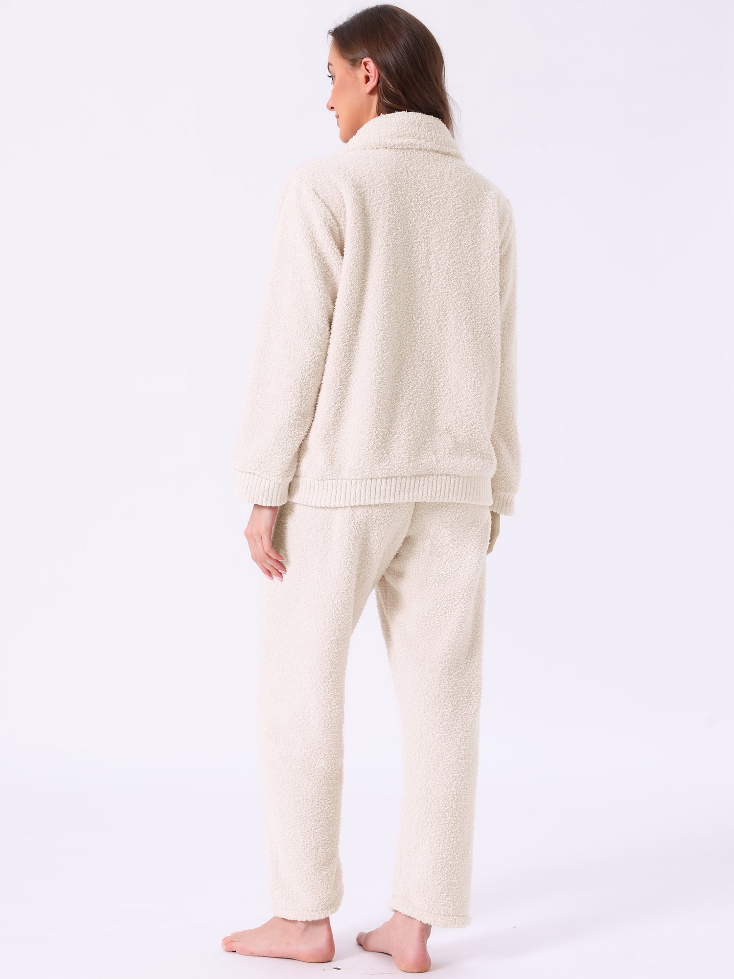 DARING DIVA Women's Fleece Fuzzy Sleepwear Winter Button Down Pajama Sets M Beige