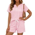 thumbnail image 3 of 2 Piece Short Sets for Women Henley Summer 2026 Lounge Spring Beach Airport Travel Vacation Outfits Matching Sweatsuit Pink 2XL, 3 of 6